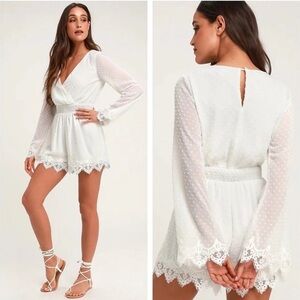 CHOCOLATE Ivory Swiss Dot Lace Bell Sleeve Onesie Romper Bridal Shower Wedding M